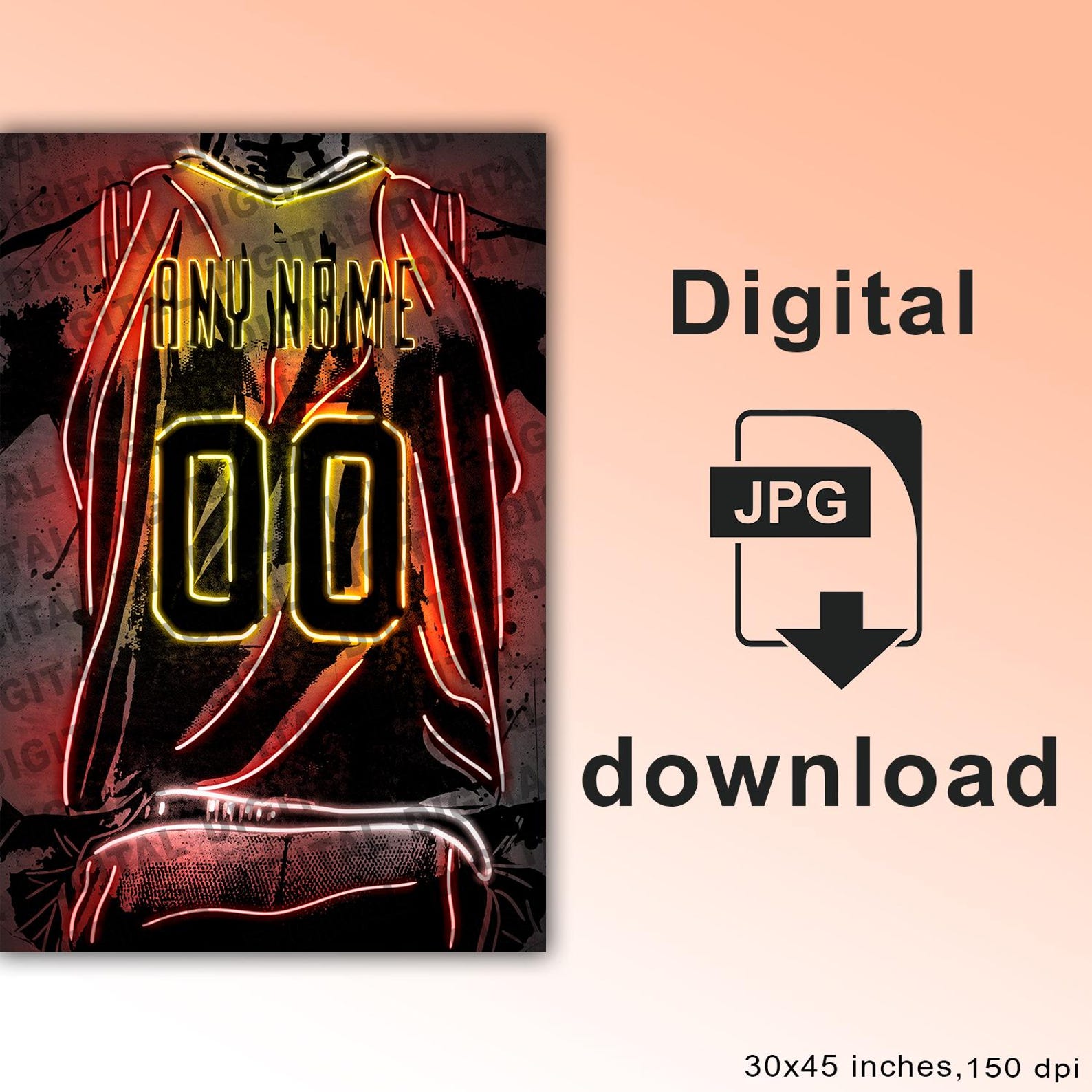 Custom Atlanta Hawks Digital Download Neon Jersey Art Personalized NBA