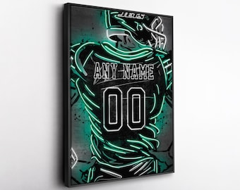 New York Jets Jersey Neon Personalized Jersey Custom Name and Number Canvas Wall Art Home Decor Framed Poster Man Cave Gift