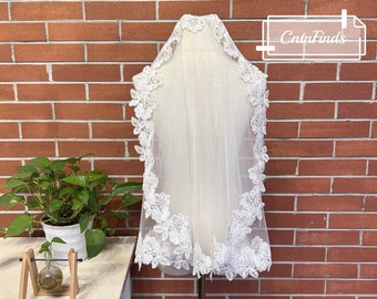 Lace Edge Sequins Wedding Veil, Leaves Bridal Veil, Ivory Embroidery Lace Veil, Fingertip Veil, Short Elbow Veil, Custom Wedding Veil