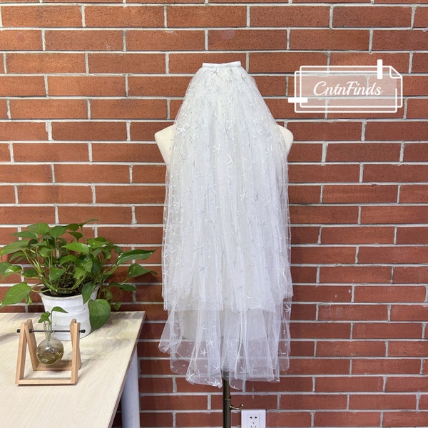 Romantic Stars Wedding Veil, 4-Tier Bridal Veil with Comb, Sequins Veil, Fingertip Unique Veil, Beautiful Stars Veil, Custom Wedding Veil