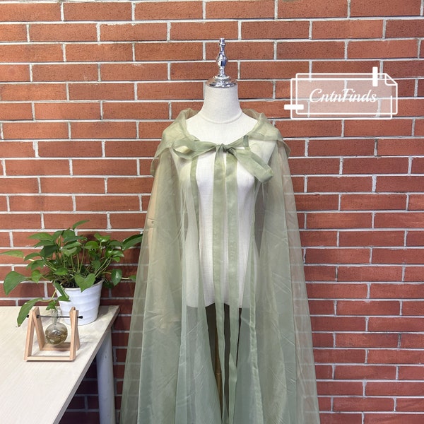 Green Organza Hooded Cape Veil, Shoulder Cape Veil, Organza Wedding Cape with Cap, Simple Cape For Bride, Bridal Cape Veil, Custom Cape