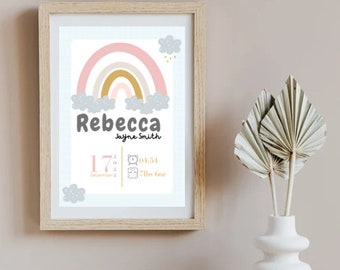 Pastel Cloud | Birth Story | Nursery Print Keepsake | New Baby Personalised Print | Digital Download | Newborn Gift | Birth Record