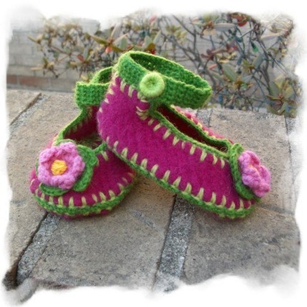 PATTERN - Baby Mary Jane Felted Sweater shoes w\/crochet trim