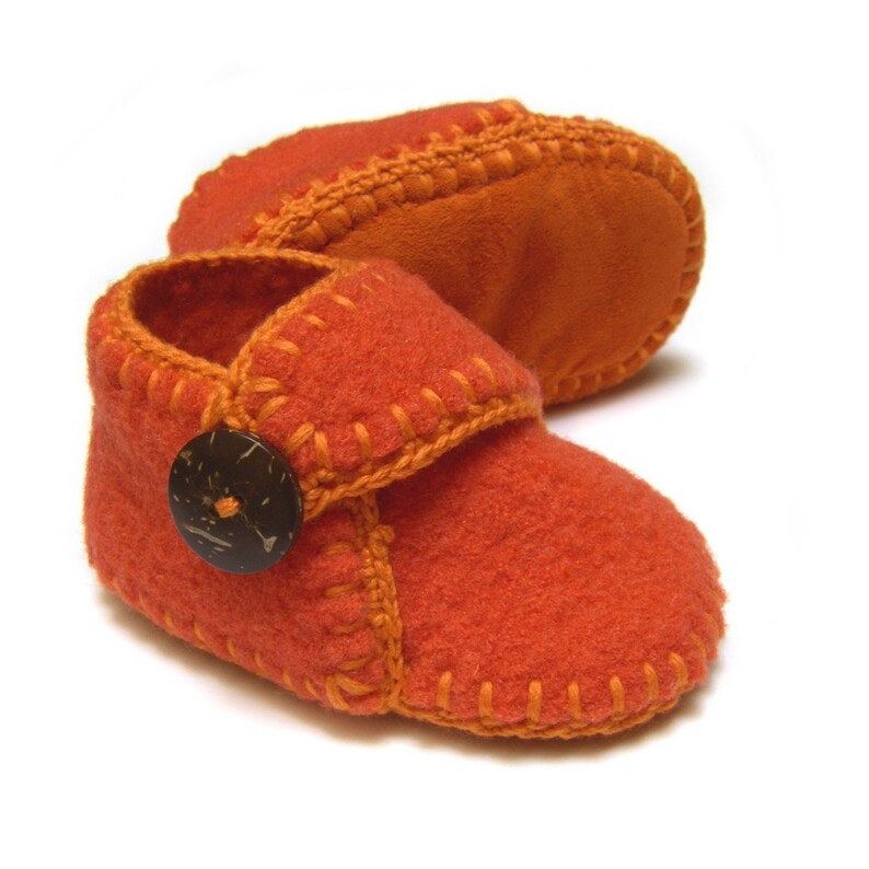 Orange felted wool baby shoes 6 to 9 months Etsy