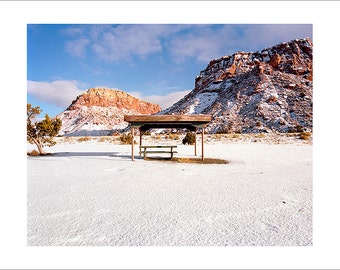 Original Fine Art Photograph / Print / Photography, Landscape, Mid Century Modern, Desert Winter, Road Trip, Americana, Minimalist Film Snow