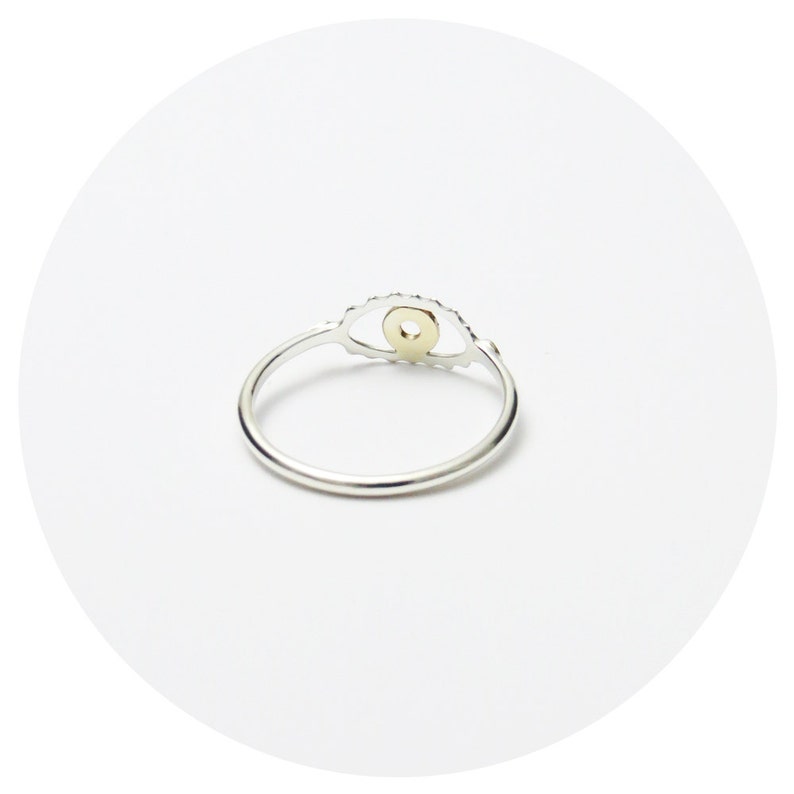 Bright Eye Ring in Solid Sterling Silver or Solid Sterling Silver with 9ct Yellow Gold or 9ct Rose Gold Iris Handcrafted by GRJ Eye Ring