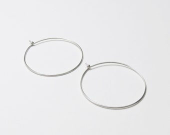 Thin Hoop, 48mm, Handcrafted Sterling Silver Thin Wire Hoops, Simple, Minimalist Everyday Earrings