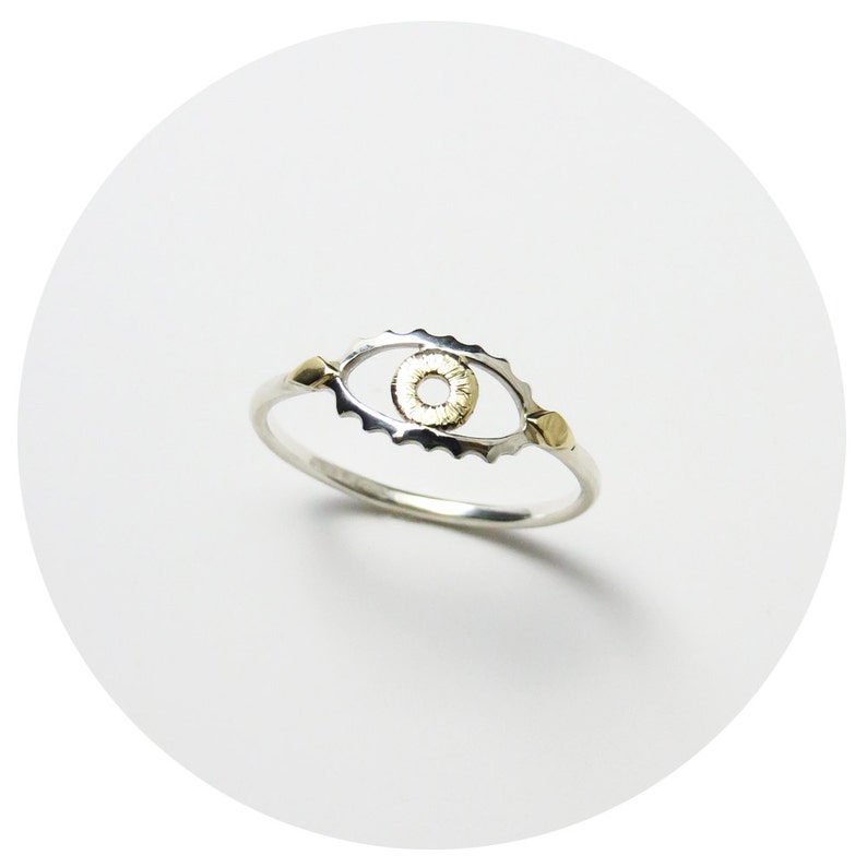 Bright Eye Ring in Solid Sterling Silver or Solid Sterling Silver with 9ct Yellow Gold or 9ct Rose Gold Iris Handcrafted by GRJ Eye Ring