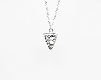 Collana con ciondolo a forma di pizza al formaggio, collana in argento sterling realizzata a mano, ciondolo a forma di cibo in miniatura, regalo per buongustai