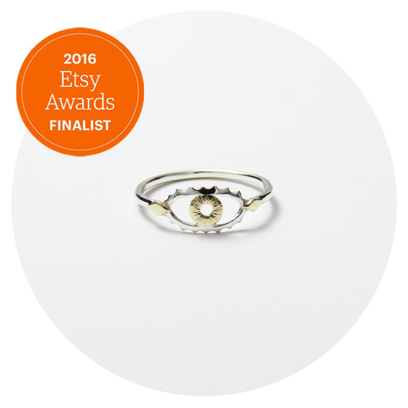Bright Eye Ring in Solid Sterling Silver or Solid Sterling Silver with 9ct Yellow Gold or 9ct Rose Gold Iris Handcrafted by GRJ Eye Ring