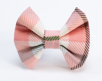 Dog Bow Tie • Coral Plaid • Small Wide Bow