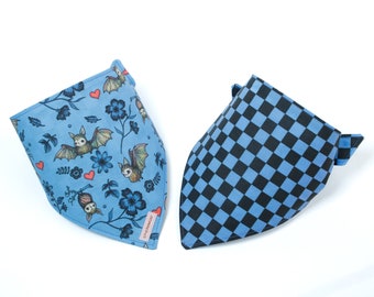 Reversible Dog Bandana • Blue Hearts & Bats • Blue Black Check