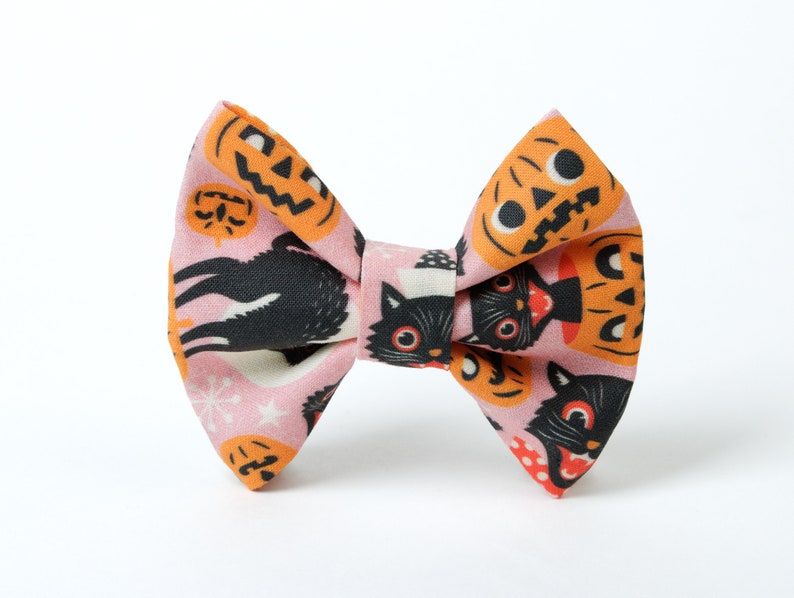 Dog Bow Tie Retro Cats & Pumpkins Small Wide Bow image 1