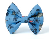 Dog Bow Tie • Blue Hearts & Bats • Large Wide Bow