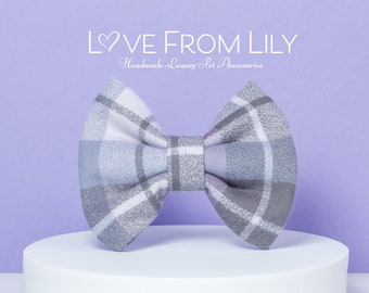 Dog Bow Tie • Organic Lavender & Grey Flannel • Large Wide Bow