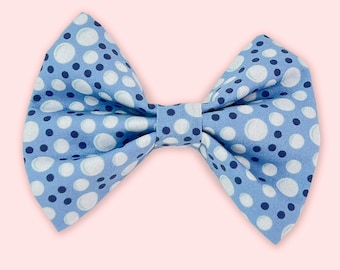 Dog Bow Tie • Blue & White Dots • Large Wide Bow