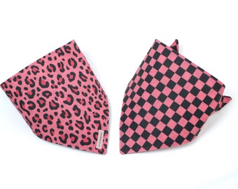 Dog Bandana Reversible • Hot Pink Leopard • Pink Black Check