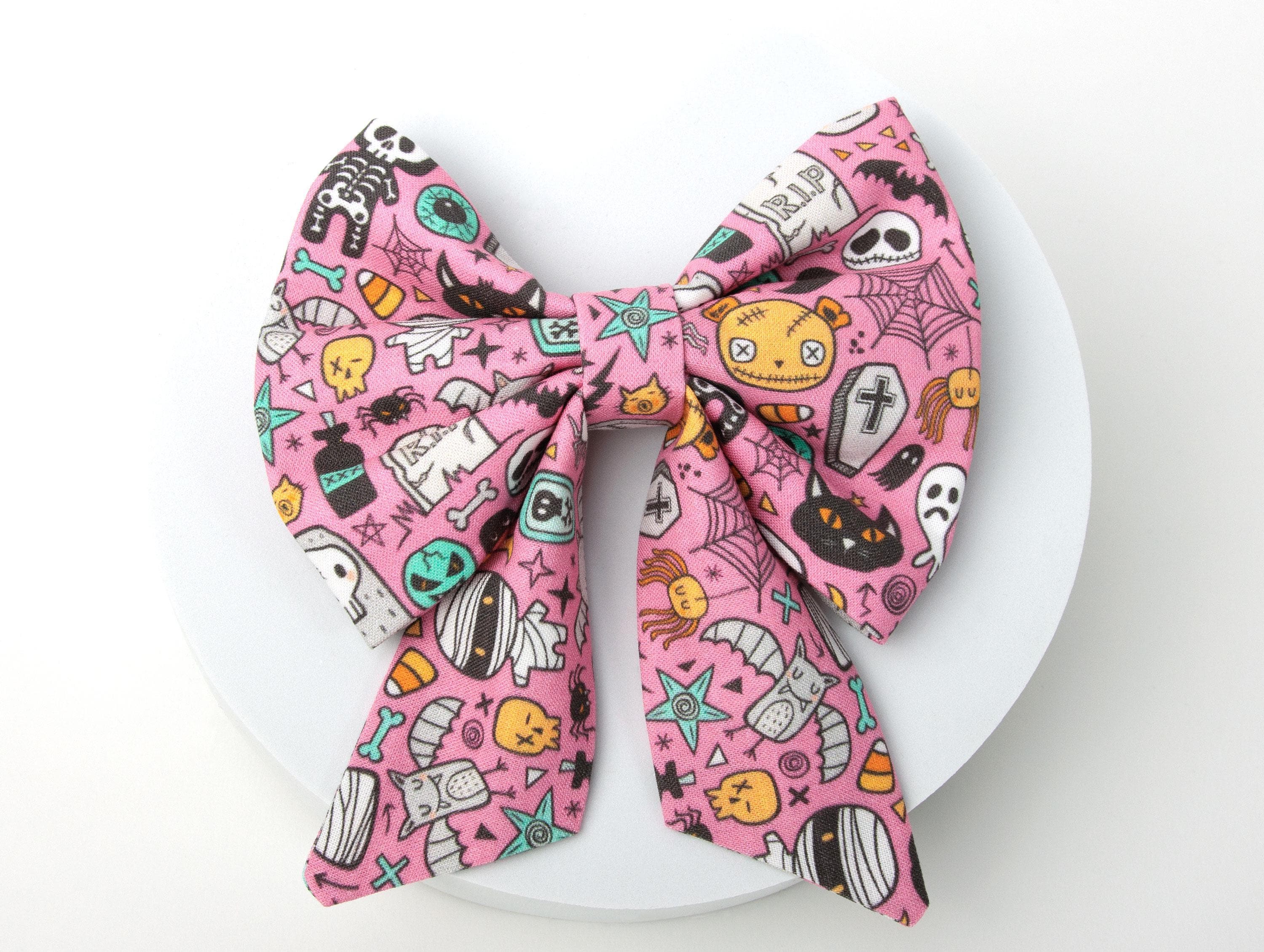 Dog Bow Tie • Halloween Mummies & Bats • Large Sailor Bow