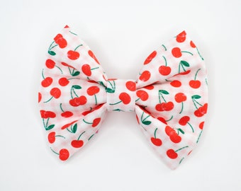 Dog Bow Tie • Cherry & Pink Gingham • Large Wide Bow