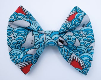 Dog Bow Tie • Sharks & Waves • Large Wide Bow