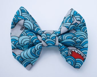 Dog Bow Tie • Sharks & Waves • Small Wide Bow