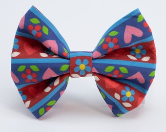 Dog Bow Tie • Folk Hearts & Flowers • Large Wide Bow