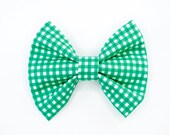 Dog Bow Tie • Green & White Gingham • Large Wide Bow