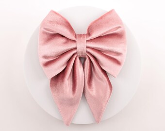 Dog Sailor Bow | Detachable, Adjustable, Pet Collar Accessory | Mauve Pink Velvet | Size S, L, XL