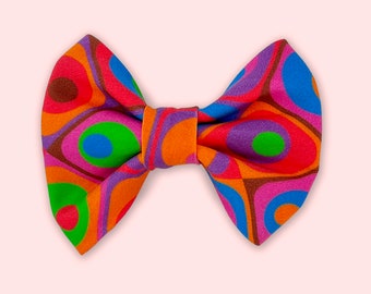 Dog Bow Tie • Round Geometric • Small Wide Bow • Organic Cotton Sateen