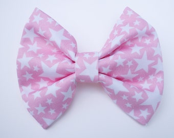 Dog Bow Tie • Stars on Pink • Large Wide Bow • Organic Cotton Sateen