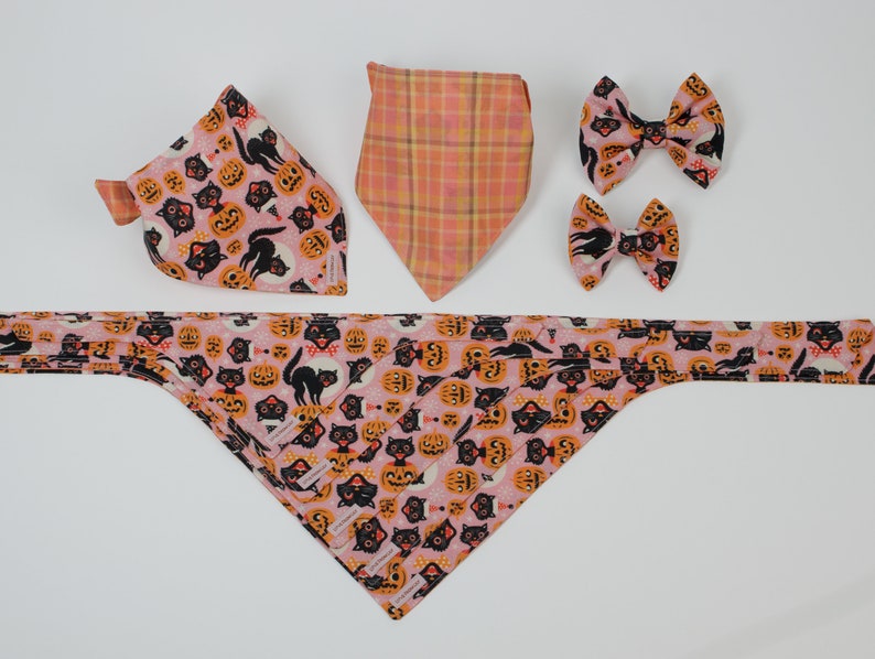 Dog Bow Tie Retro Cats & Pumpkins Small Wide Bow image 4