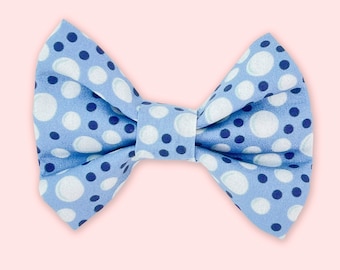Dog Bow Tie • Blue & White Dots • Small Wide Bow