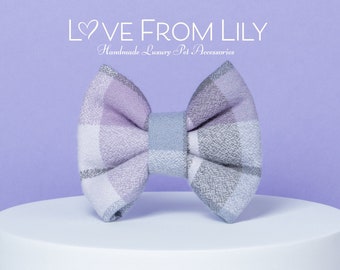 Dog Bow Tie • Small Wide Bow • Organic Lavender & Grey Flannel