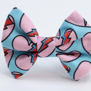 Dog Bow Tie • Hearts & Lightening Bolts • Small Wide Bow