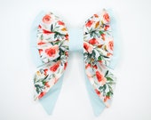 Dog Bow Tie • Light Blue & Coral Rose • Double Layer Wide Sailor Bow
