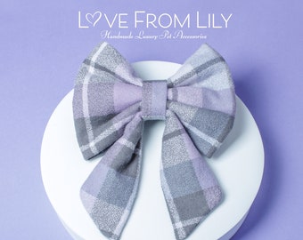 Dog Bow Tie • Large Sailor Bow • Organic Lavender & Grey Flannel