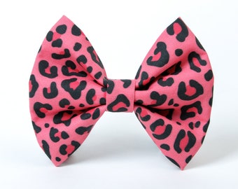 Dog Bow Tie • Hot Pink Leopard • Large Wide Bow