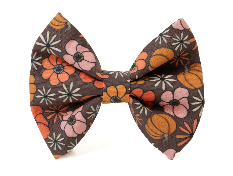 Dog Bow Tie Harvest Fall Floral Large Wide Bow image 1