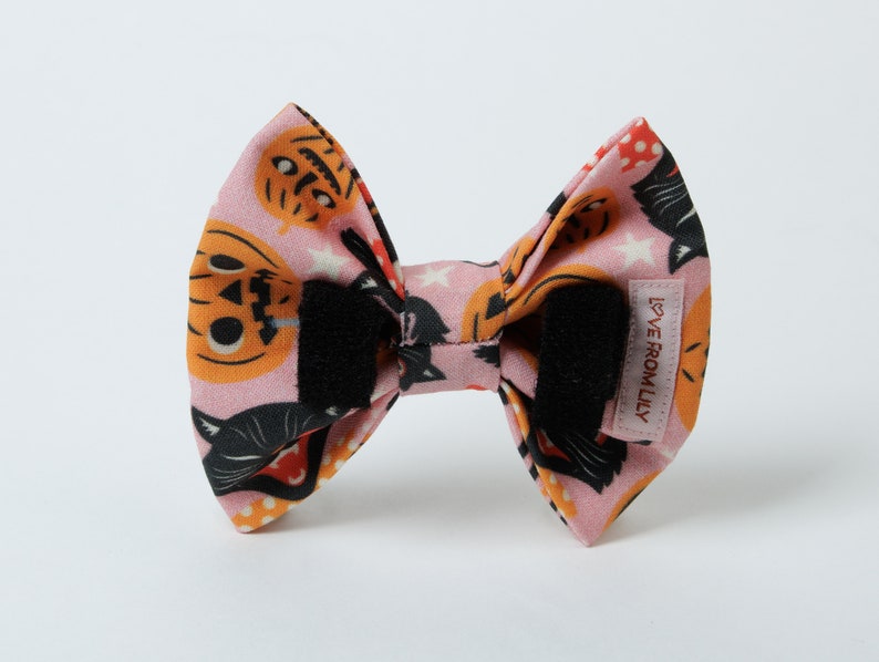 Dog Bow Tie Retro Cats & Pumpkins Small Wide Bow image 3