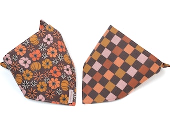 Dog Bandana Reversible  • Harvest Fall Floral • Fall Colors Check