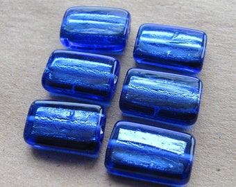 Foil Lined Czech Lampwork- Sapphire- 17x11 mm Rectangle