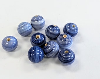 Blue Swirl Czech Lampwork Beads