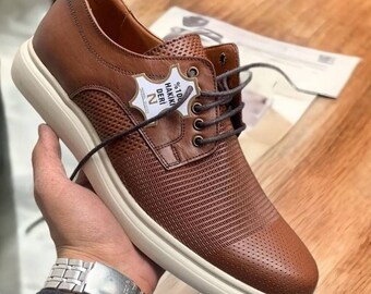 Handcrafted Brown Leather Men's Shoes with White Sole, Made from 100% Genuine Leather! Elegant and Ultra Durable