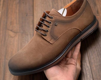 Handcrafted Brown Leather Men's Shoes with White Sole, Made from 100% Genuine Leather! Elegant and Ultra Durable