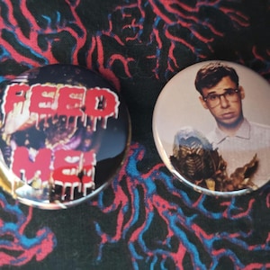 Little Shop of Horrors 1.5&quot; Pinback Buttons Seymour and Audrey II