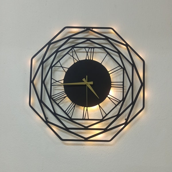 Octagonal Modern Wall Clock, Roman Numeral Wall Clock, Luminous Wall Clock, Geometric Clock, Wall Clock, Farmhouse Clock, Gift for Mother
