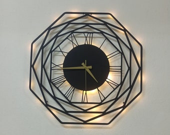 Octagonal Modern Wall Clock, Roman Numeral Wall Clock, Luminous Wall Clock, Geometric Clock, Wall Clock, Farmhouse Clock, Gift for Mother