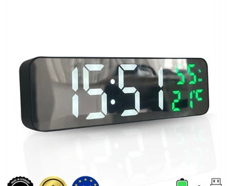 Digitale LED-wandtafelklok met nachtmodus, alarm, datum, temperatuur, luchtvochtigheid