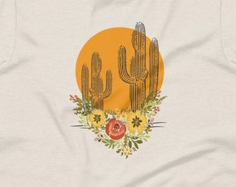 Desert Cactus & Wildflowers Graphic T-shirt for Women | Boho, Western (S-2XL)