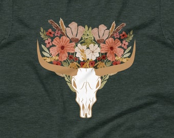 Longhorn & Wildflowers Graphic T-shirt for Women | Boho, Western (S-2XL)